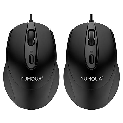 YUMQUA G222 Silent Mouse USB Wired, Office & Home Optical Computer Mouse with 2 Adjustable DPI Levels(800/1200), 4-Button Mouse for PC MacBook Laptop, Fits Left & Right Handed Users