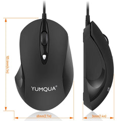 YUMQUA 189-E USB Wired Mouse, Optical Ergonomic Computer Mouse with Upgrade 4 Adjustable DPI (Up to 1600)