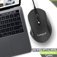 YUMQUA 189-E USB Wired Mouse, Optical Ergonomic Computer Mouse with Upgrade 4 Adjustable DPI (Up to 1600)