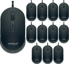 YUMQUA M104 Wired Computer Mouse 3 Pack, Silent Optical USB Corded Mouse Mice Bulk for Laptop PC Chromebook, Black