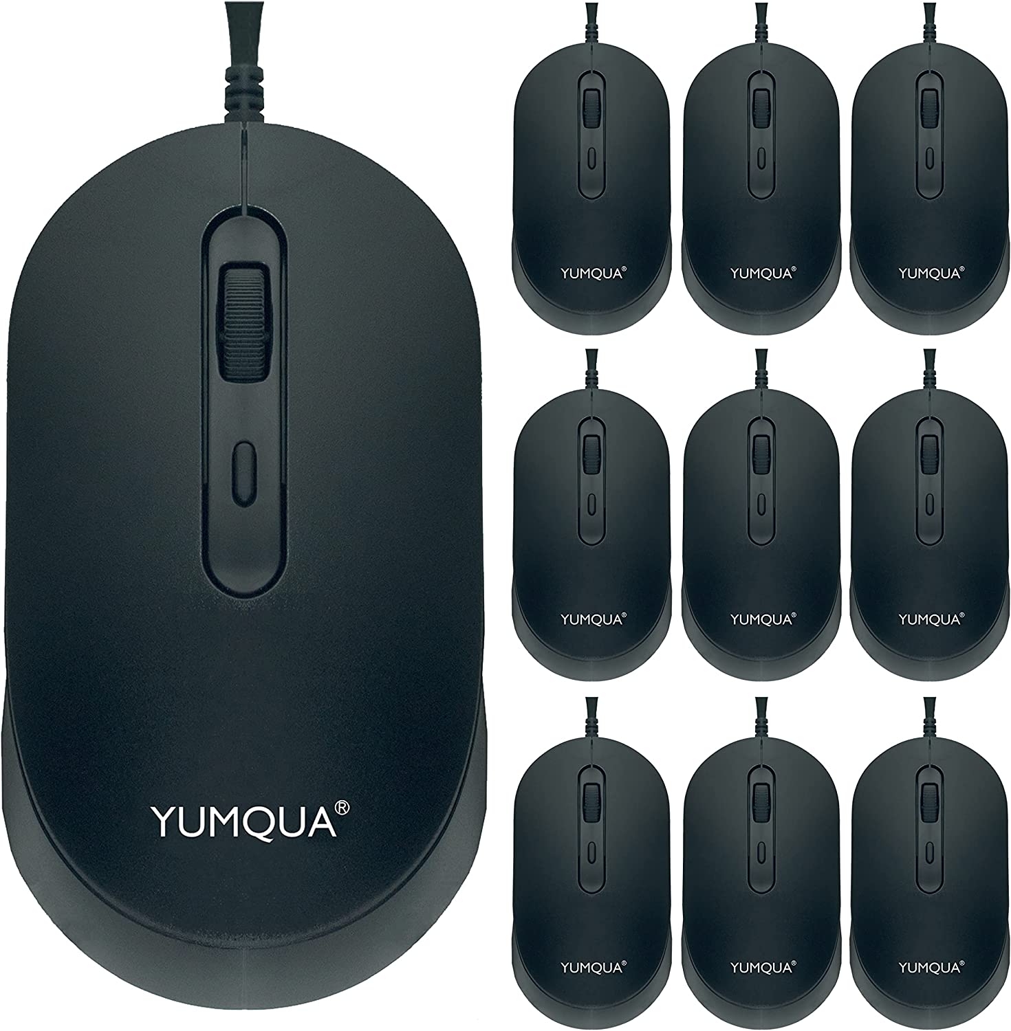 YUMQUA M104 Wired Computer Mouse 3 Pack, Silent Optical USB Corded Mouse Mice Bulk for Laptop PC Chromebook, Black