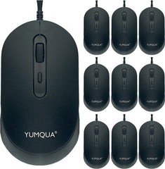 YUMQUA M104 Wired Computer Mouse 3 Pack, Silent Optical USB Corded Mouse Mice Bulk for Laptop PC Chromebook, Black