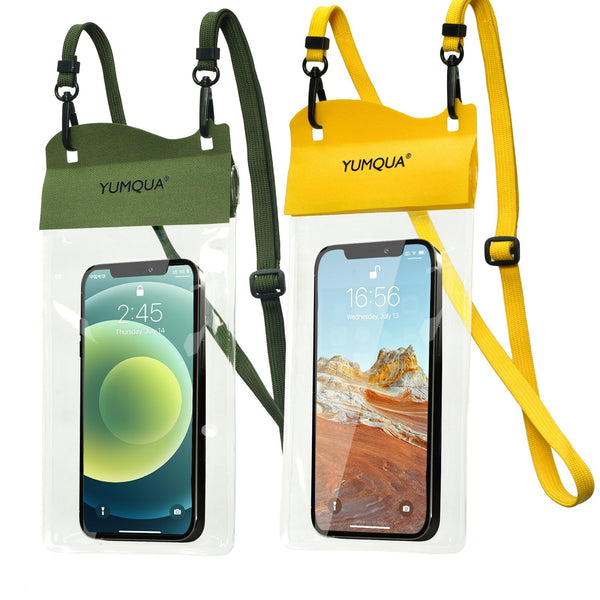 YUMQUA Waterproof Phone Pouch 2 Pack, [Up to 7.5"] IPX8 Waterproof Cell Phone Case Dry Bag Compatible with iPhone 14 13 12 11 Pro Max/XR/8 Plus, Galaxy S20+ S10, Pixel 4 XL, Army Green+Yellow