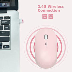 YUMQUA Wireless Mouse for Laptop, Slim 2.4G Optical Silent Computer Mouse with USB Receiver, 3 Levels DPI Cordless Mice for Chromebook PC Windows MacBook -Pink