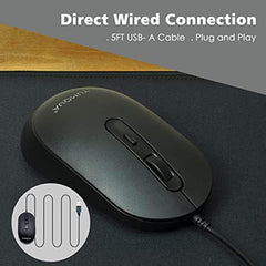 YUMQUA M104 Wired Computer Mouse 3 Pack, Silent Optical USB Corded Mouse Mice Bulk for Laptop PC Chromebook, Black
