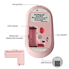 YUMQUA Wireless Mouse for Laptop, Slim 2.4G Optical Silent Computer Mouse with USB Receiver, 3 Levels DPI Cordless Mice for Chromebook PC Windows MacBook -Pink