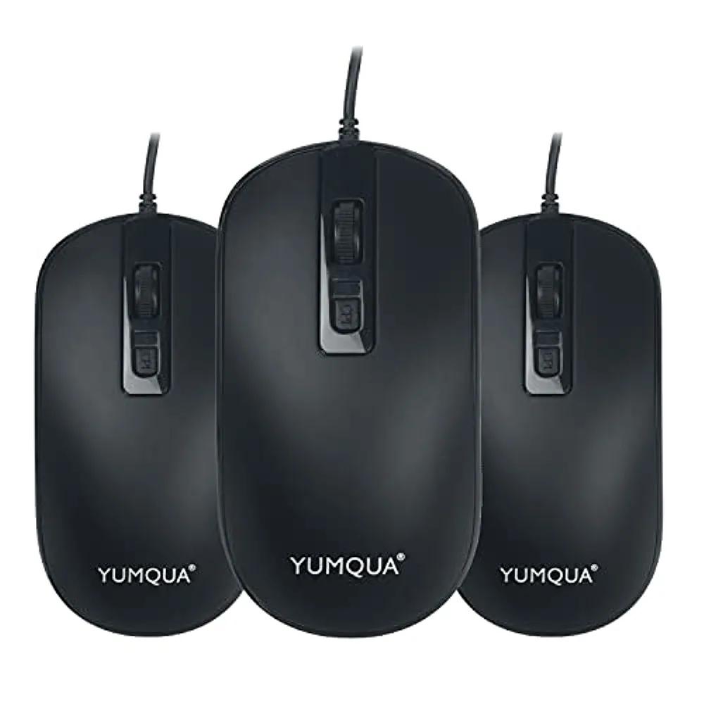 YUMQUA SB101 Wired Computer Mouse 3 Pack, Home Office Noiseless Slim Optical Corded Mouse for Laptop Chromebook Notebook PC Computer