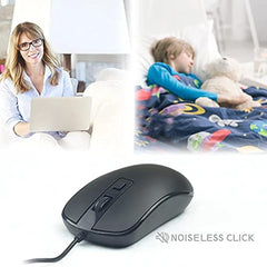 YUMQUA SB101 Wired Computer Mouse 3 Pack, Home Office Noiseless Slim Optical Corded Mouse for Laptop Chromebook Notebook PC Computer