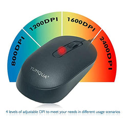 YUMQUA M104 Wired Computer Mouse 3 Pack, Silent Optical USB Corded Mouse Mice Bulk for Laptop PC Chromebook, Black