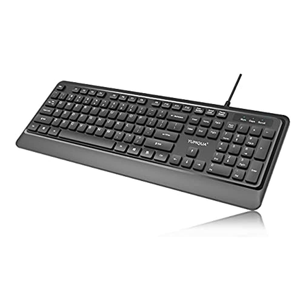 YUMQUA Wired Computer Keyboard, Basic Corded Keyboard with Number Pad,