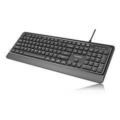 YUMQUA Wired Computer Keyboard, Basic Corded Keyboard with Number Pad, 104 Keys, 5FT USB Cable and Foldable Stands, Compatible for Windows Laptop PC Desktop, Black