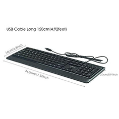 YUMQUA Wired Computer Keyboard, Basic Corded Keyboard with Number Pad, 104 Keys, 5FT USB Cable and Foldable Stands, Compatible for Windows Laptop PC Desktop, Black