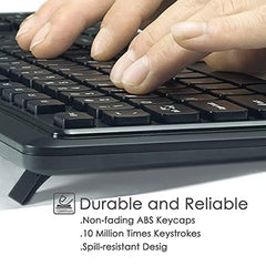 YUMQUA Wired Computer Keyboard, Basic Corded Keyboard with Number Pad, 104 Keys, 5FT USB Cable and Foldable Stands, Compatible for Windows Laptop PC Desktop, Black